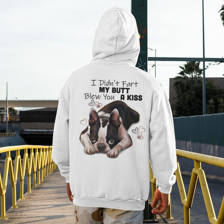 Boston Terrier Shirt I Didn't Fart My Butt Blew You A Kiss Men's Hoodie Back Print, funny design
