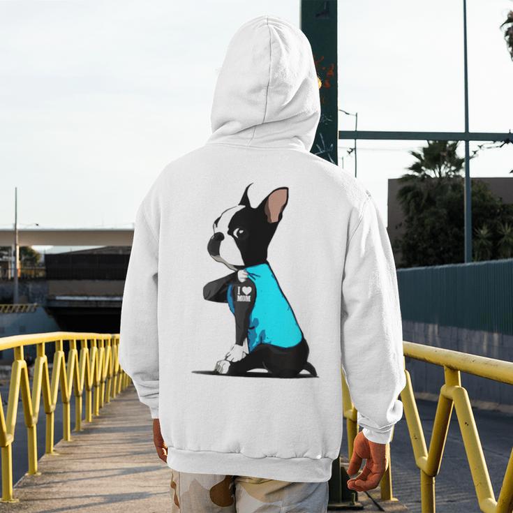 Boston Terrier Tattoos I Love Mom Men's Hoodie Back Print, Couple Gifts, Mom Gifts, Boston Terrier Mom Gifts, funny design