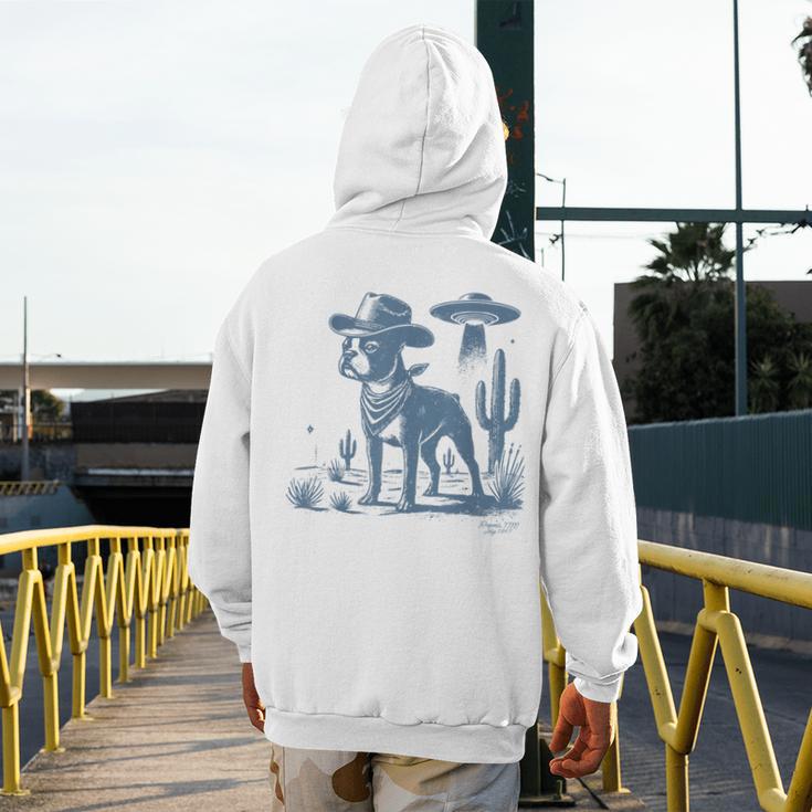 Boston Terrier UFO Cowboy Dog Dog Mom Dog Dad Alien Dog Men's Hoodie Back Print, Couple Gifts, Mom Gifts, Boston Terrier Dad Gifts, Boston Terrier Mom Gifts, funny design