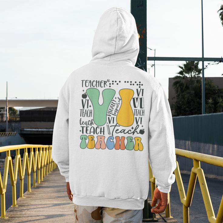 Braille Teacher Of The Visually Impaired Groovy VI Teacher Men's Hoodie Back Print, Groovy Teacher Gifts, funny design Braille Teacher Of The Visually Impaired Groovy VI Teacher Men's Hoodie Back Print, Groovy Teacher Gifts, funny design