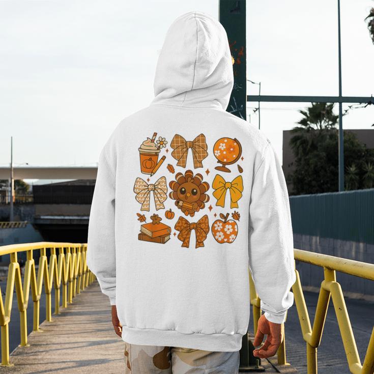 Coquette Teach Teacher Bows Thanksgiving Turkey Fall Autumn Men's Hoodie Back Print, funny design