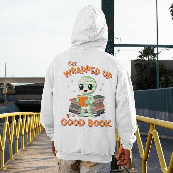 Cute Halloween Teacher Librarian Mummy Reading Books Men's Hoodie Back Print, funny design