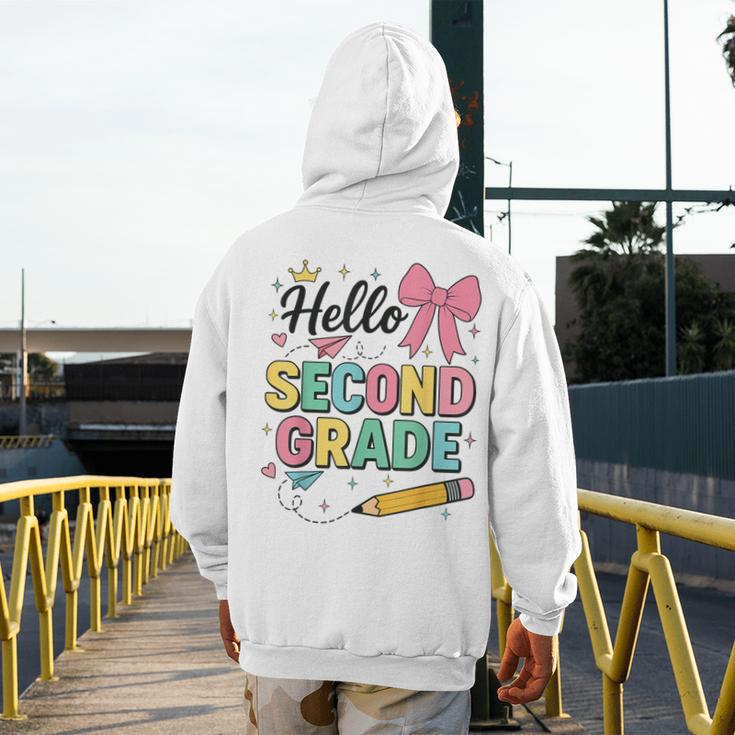 Cute Hello Second Grade Back To School Coquette Teacher Girl Men's Hoodie Back Print, funny design
