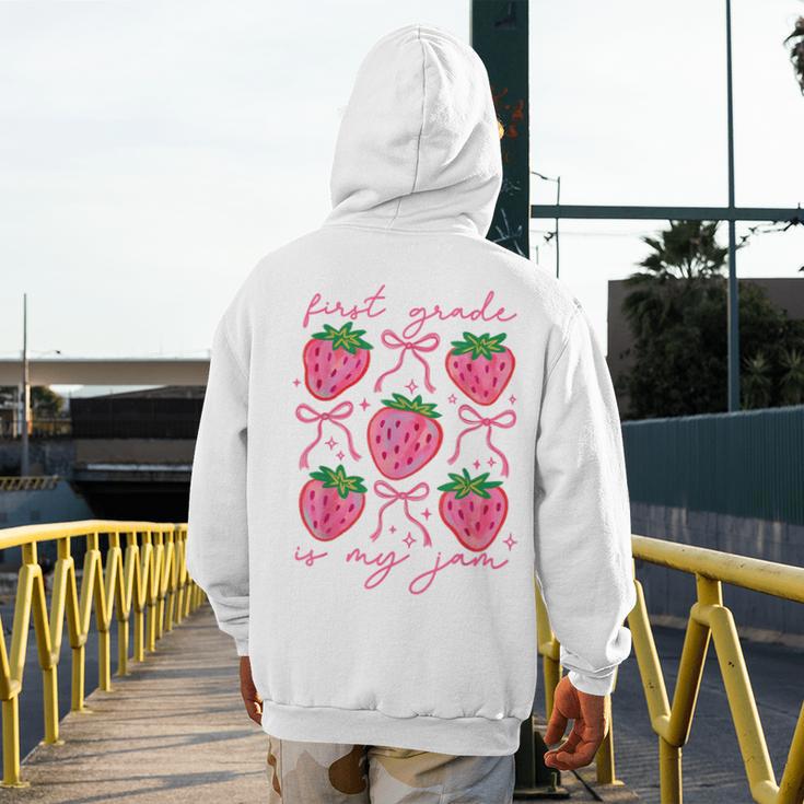 First Grade Is My Jam Strawberry First Grade Teacher Women Men's Hoodie Back Print, First Grade Teacher Gifts, funny design First Grade Is My Jam Strawberry First Grade Teacher Women Men's Hoodie Back Print, First Grade Teacher Gifts, funny design