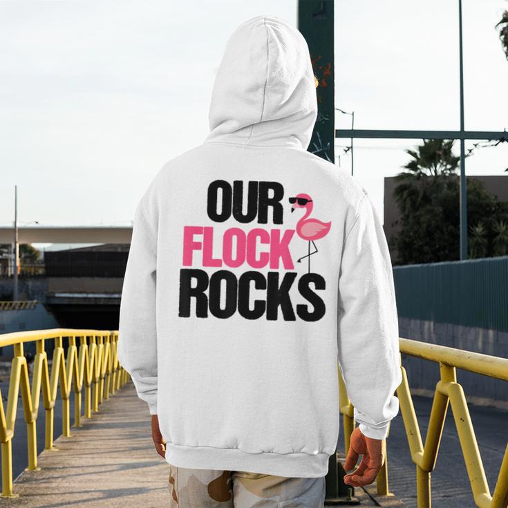 Our Flock Rocks Flamingo Mother's Day Teacher Men's Hoodie Back Print, funny design
