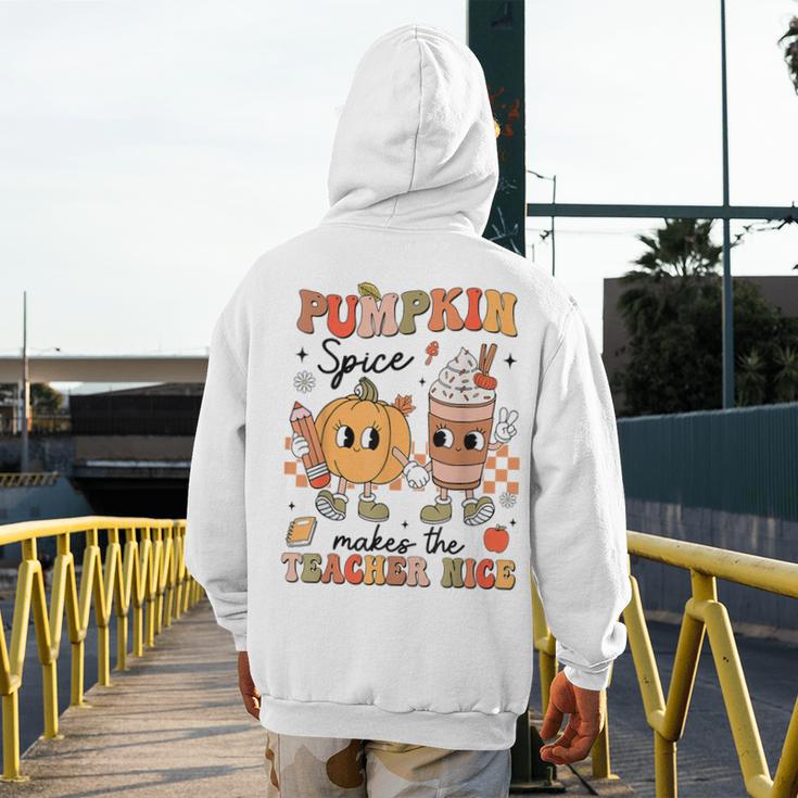 Groovy Pumpkin Spice Makes Teacher Nice Fall Thanksgiving Men's Hoodie Back Print, Groovy Teacher Gifts, funny design