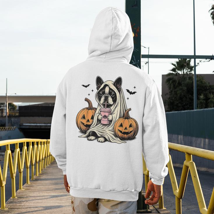 Halloween Boston Terrier Ghost Men's Hoodie Back Print, Boston Terrier Ghost Gifts, Boston Terrier Halloween Gifts, funny design