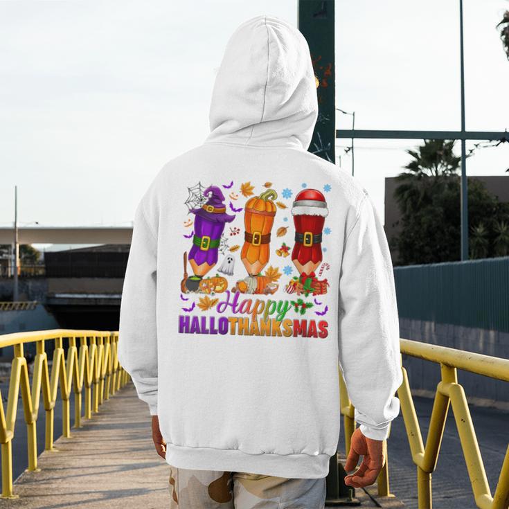 Happy Hallothanksmas Halloween Thanksgiving Pencils Teachers Men's Hoodie Back Print, funny design Happy Hallothanksmas Halloween Thanksgiving Pencils Teachers Men's Hoodie Back Print, funny design