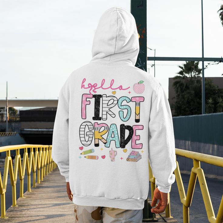 Hello First Grade Teacher Coquette Pencil Bow Back To School Men's Hoodie Back Print, First Grade Teacher Gifts, funny design Hello First Grade Teacher Coquette Pencil Bow Back To School Men's Hoodie Back Print, First Grade Teacher Gifts, funny design