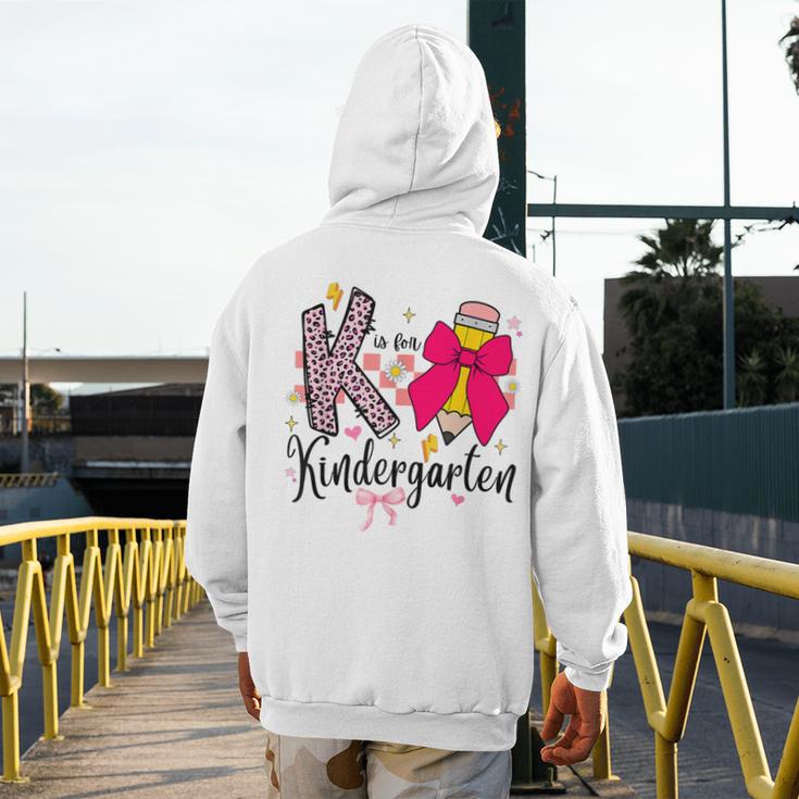 K Is For Kindergarten Teacher Coquette Bow Back To School Men's Hoodie Back Print, funny design