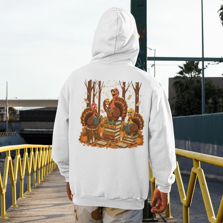 Librarian Turkey Reading Book Fall Thanksgiving Teacher Book Men's Hoodie Back Print, funny design Librarian Turkey Reading Book Fall Thanksgiving Teacher Book Men's Hoodie Back Print, funny design