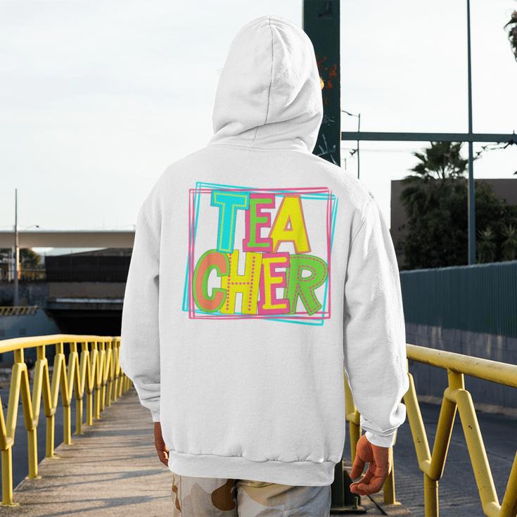 Neon Retro Teacher Cute Teacher Team New Teacher Back To Sch Men's Hoodie Back Print, funny design