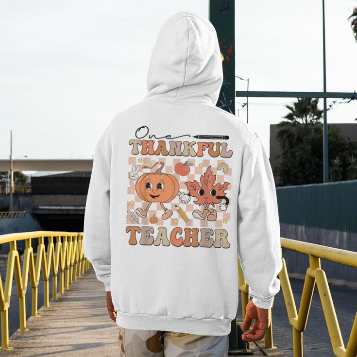 One Thankful Teacher Thanksgiving Groovy Fall Autumn Teacher Men's Hoodie Back Print, Groovy Teacher Gifts, funny design