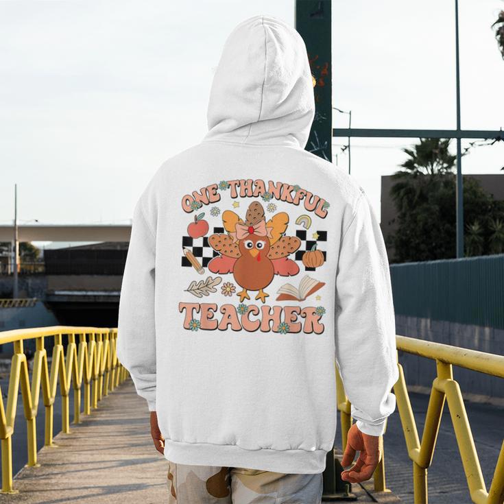 One Thankful Teacher Thanksgiving Retro Groovy Fall Teachers Men's Hoodie Back Print, Groovy Teacher Gifts, funny design One Thankful Teacher Thanksgiving Retro Groovy Fall Teachers Men's Hoodie Back Print, Groovy Teacher Gifts, funny design