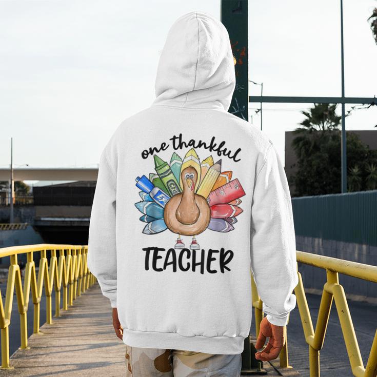 One Thankful Teacher Turkey Pencil Thanksgiving Teachers Men's Hoodie Back Print, funny design