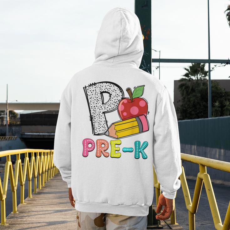 P Is For Pre-K Teacher Pencil Apple Back To School Men's Hoodie Back Print, funny design P Is For Pre-K Teacher Pencil Apple Back To School Men's Hoodie Back Print, funny design