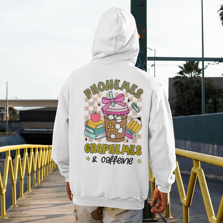 Phonemes Graphemes Caffeine Back To School Reading Teacher Men's Hoodie Back Print, funny design Phonemes Graphemes Caffeine Back To School Reading Teacher Men's Hoodie Back Print, funny design