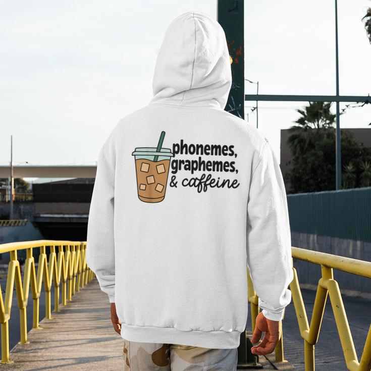 Phonemes Graphemes And Caffeine Coffee Teacher Appreciation Men's Hoodie Back Print, funny design Phonemes Graphemes And Caffeine Coffee Teacher Appreciation Men's Hoodie Back Print, funny design