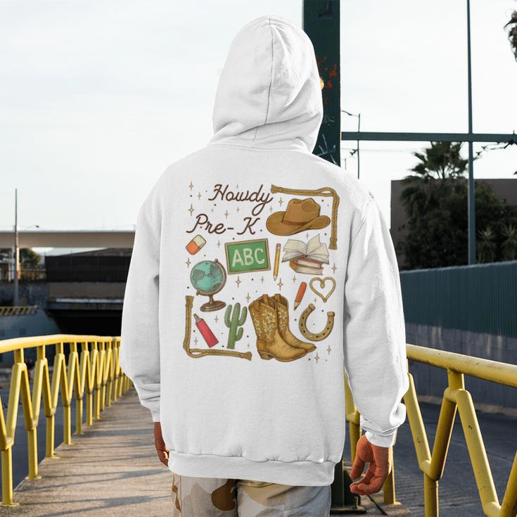 Retro Howdy Pre-K Back To School Western Teacher Men's Hoodie Back Print, funny design