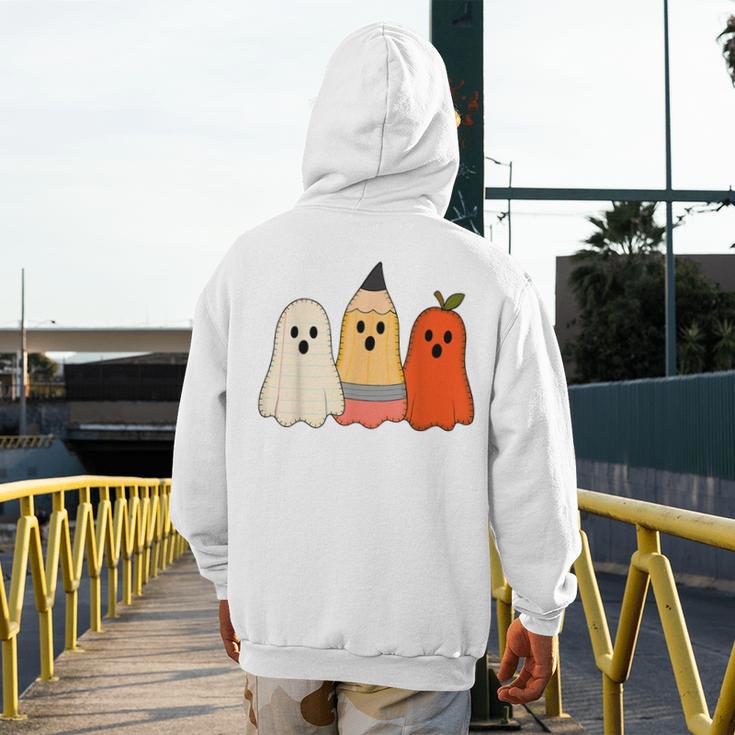 Retro Pencil Ghost Boo Spooky Teacher Halloween Costume Men's Hoodie Back Print, funny design