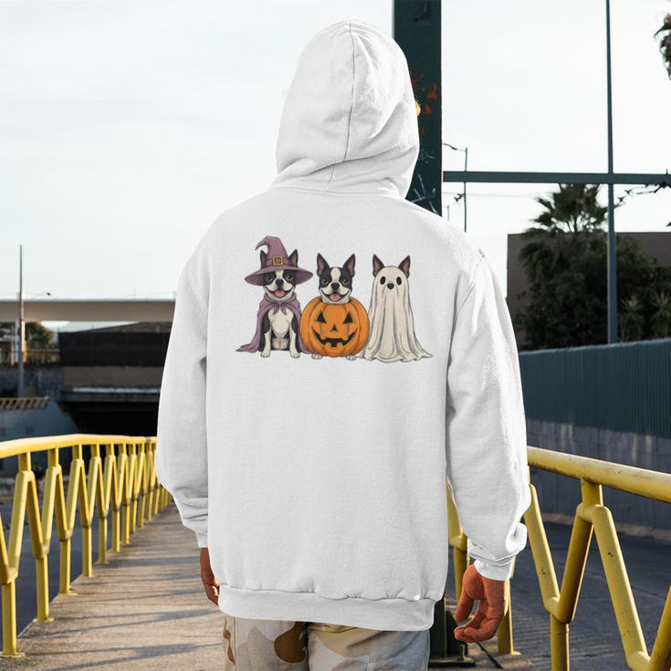 Spooky Ghost Boston Terrier Pumpkin Halloween Dog Lover Men's Hoodie Back Print, Boston Terrier Ghost Gifts, Boston Terrier Halloween Gifts, funny design