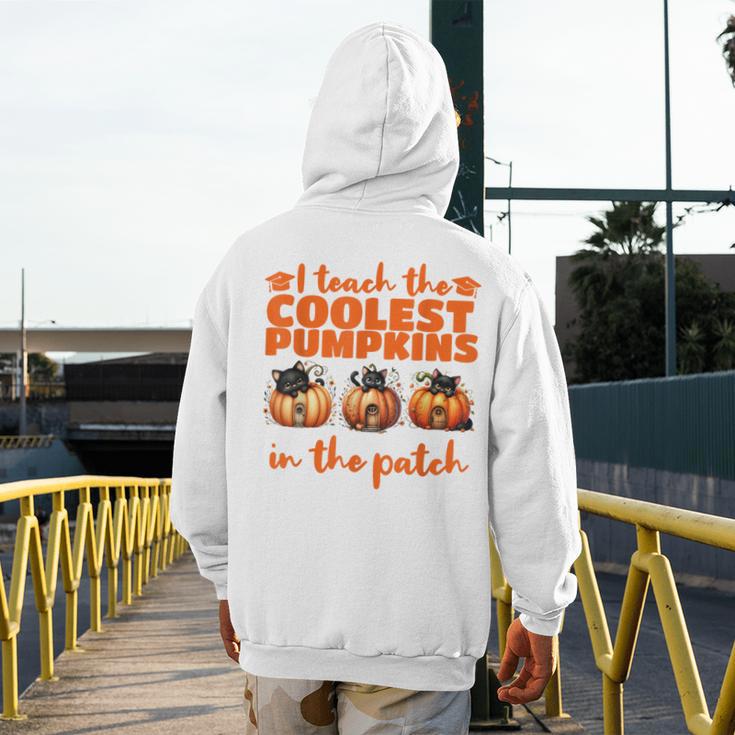 I Teach The Cutest Pumpkins Halloween Teacher Cat Lover Men's Hoodie Back Print, funny design