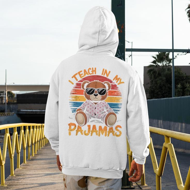I Teach In My Pajamas Teacher Sunset Bear Retro Men's Hoodie Back Print, funny design I Teach In My Pajamas Teacher Sunset Bear Retro Men's Hoodie Back Print, funny design