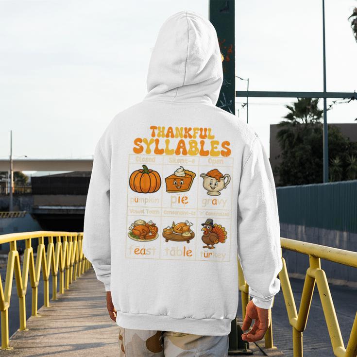 Thankful Syllables Teacher Thanksgiving Educational Kids Men's Hoodie Back Print, funny design Thankful Syllables Teacher Thanksgiving Educational Kids Men's Hoodie Back Print, funny design