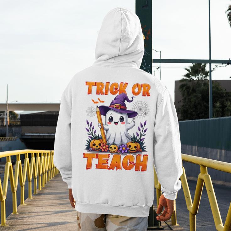 Trick Or Teach Teacher Halloween Ghost Pencil Floral Men's Hoodie Back Print, funny design