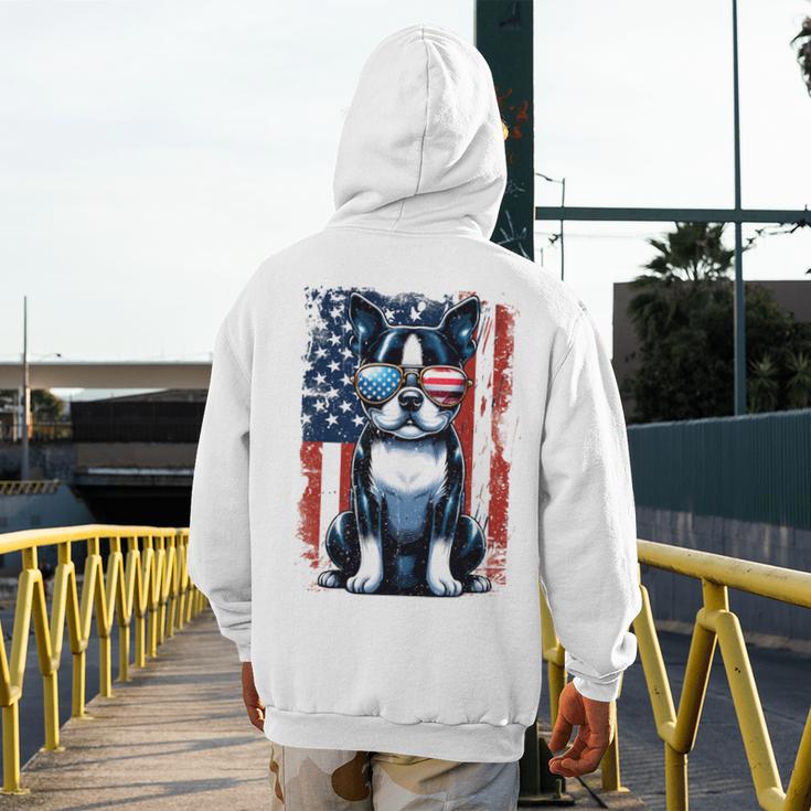 Vintage Boston Terrier Dog American US USA Flag Pets Dogs Men's Hoodie Back Print, American Boston Terrier Gifts, funny design