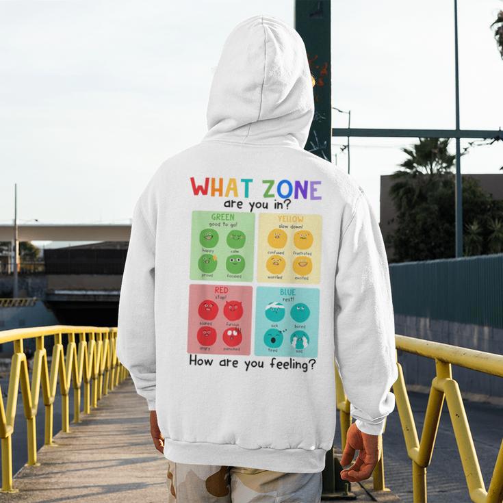 What Zone Are You In How Are You Feeling Teacher Men's Hoodie Back Print, funny design