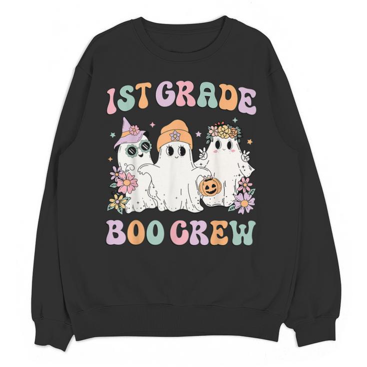 1st Grade Boo Crew Groovy Halloween Floral Ghost Kid Teacher Unisex Sweatshirt