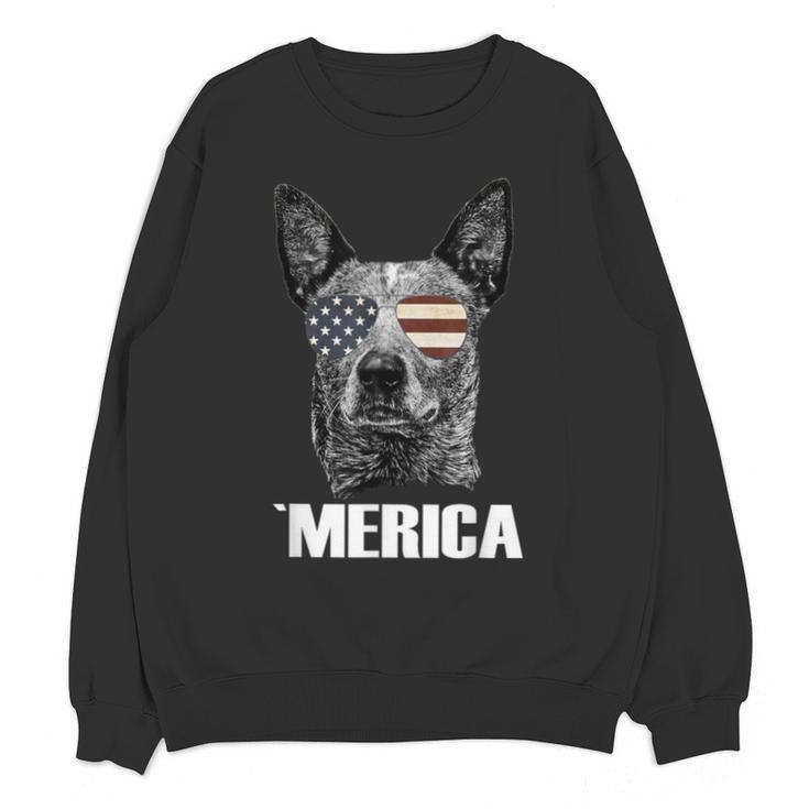 4th July Blue Heeler Dog Merica Patriotic USA Flag Cute Unisex Sweatshirt