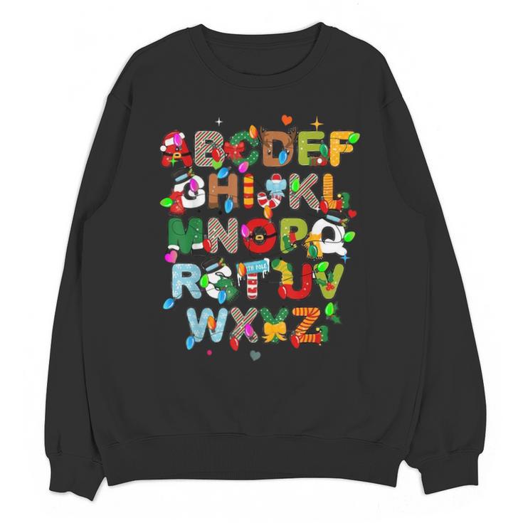ABCs Learning Kindergarten Teacher Christmas Lights Alphabet For Men Women Kids Unisex Sweatshirt