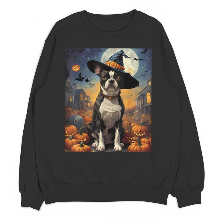 Aesthetic Halloween Boston Terrier Dog Witch Pumpkin For Men Women Kids Unisex Sweatshirt