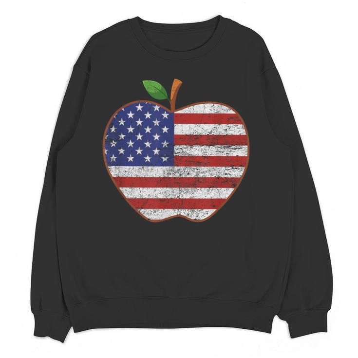 American Flag Teachers Students Apple 4th Of July Vintage Unisex Sweatshirt