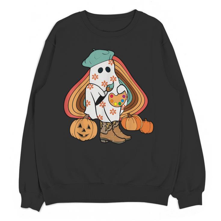 Art Teacher Painting Brushes Retro Pumpkin Ghost Artist Unisex Sweatshirt