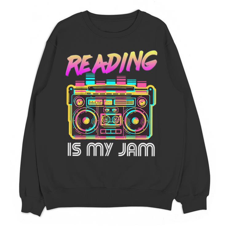 Back To School Retro Reading Is My Jam 80s Teacher Boombox Unisex Sweatshirt