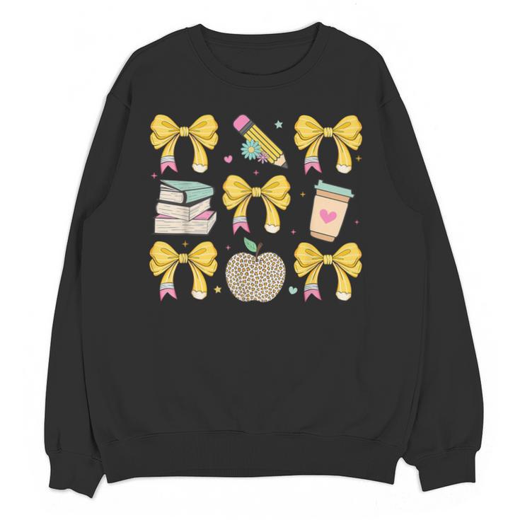 Back To School Yellow Bows Book Coffee Leopard Apple Teacher Unisex Sweatshirt