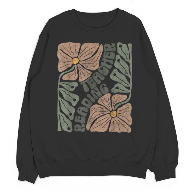 Boho Floral Reading Teacher Retro Reading Specialist Wildfl Unisex Sweatshirt