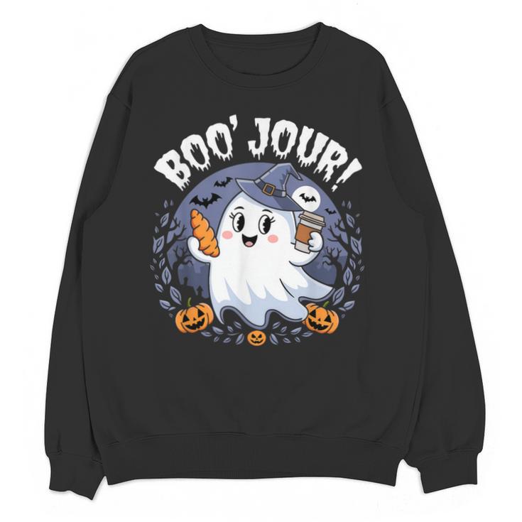 Boo Jour Ghost Halloween French Teacher Cute Coffe Croissant Unisex Sweatshirt