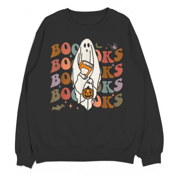 Booooks Ghost Halloween Groovy Vintage Teacher Book Reading Unisex Sweatshirt
