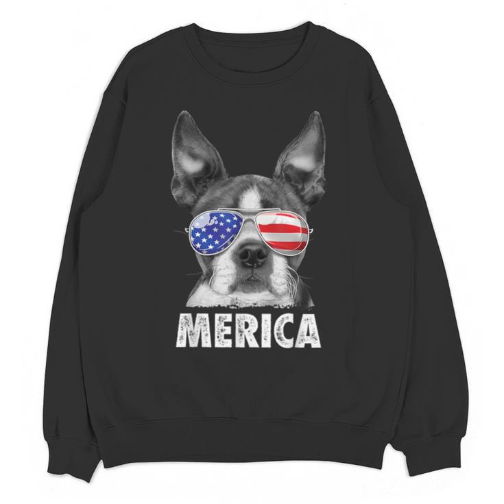 Boston Terrier 4th Of July Merica Men Women USA Flag Vintage Unisex Sweatshirt