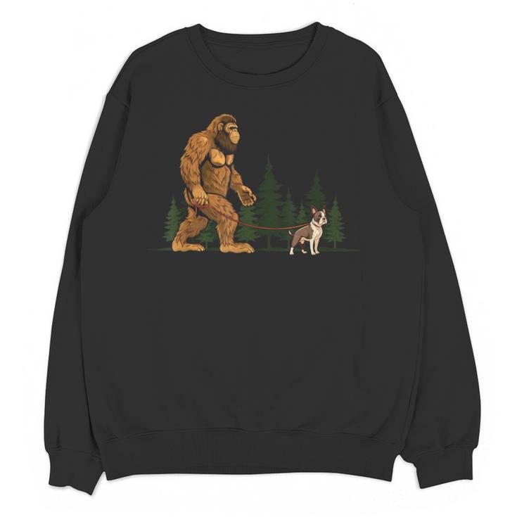 Boston Terrier Bigfoot Dog Walking Dog Mom Dad Kids Unisex Sweatshirt