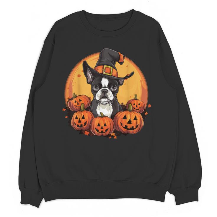Boston Terrier Bostie Dog Breed Pet Halloween Pumpkins Unisex Sweatshirt