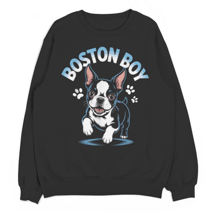 Boston Terrier Boy Cute Cartoon Dog Owner Pet Boston Terrier Unisex Sweatshirt