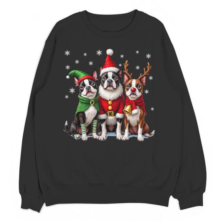 Boston Terrier Christmas Dogs Santa Reindeer Elf Unisex Sweatshirt