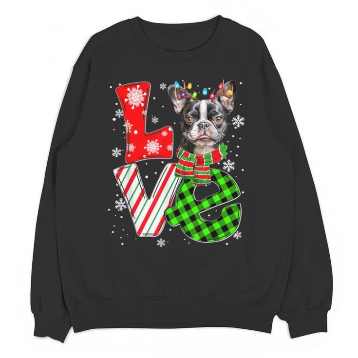 Boston Terrier Christmas Tree Lights Santa Dog Xmas For Men Women Kids Unisex Sweatshirt