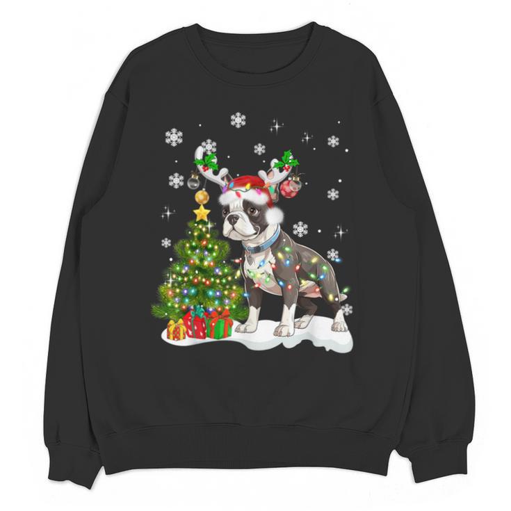 Boston Terrier Christmas Tree Lights Santa Hat Unisex Sweatshirt