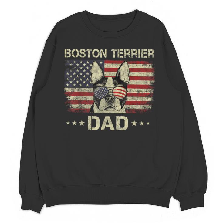 Boston Terrier Dad Dog Lovers American Flag 4th Of July For Women Men Unisex Sweatshirt